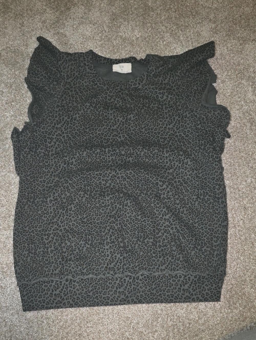T.La Black Ruffle Sleeve Leopard Print Top